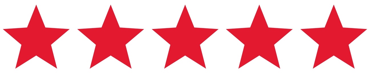 Five red stars on a transparent background
