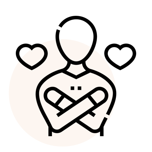 Outline of a person with crossed bandages and hearts on a white background