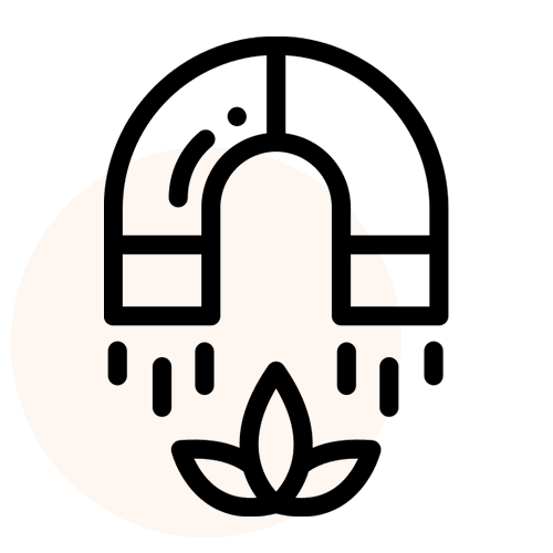 Black icon of a horseshoe with a horse head and a lotus flower on a white background