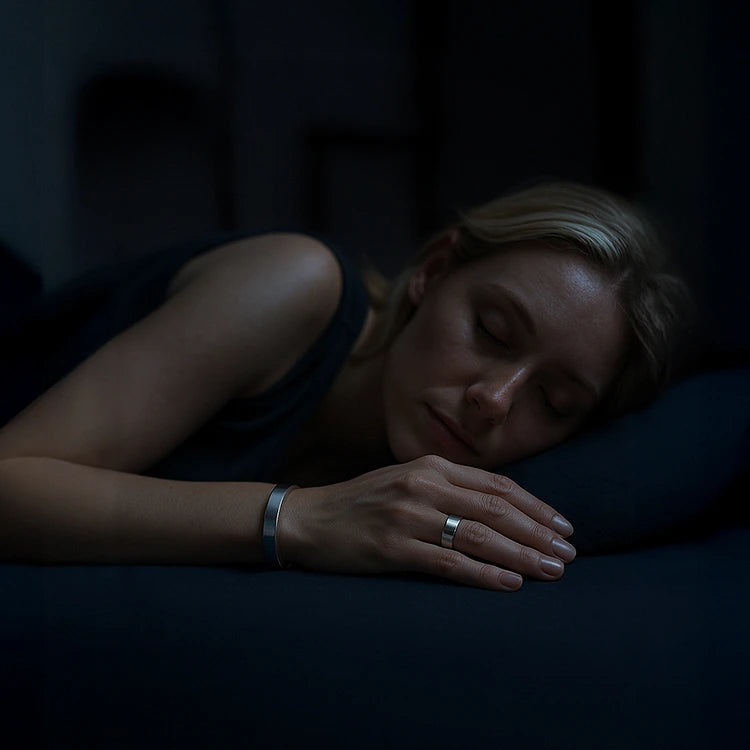 Person sleeping with calmara set in a dark background