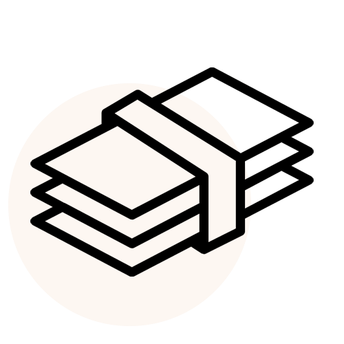 Icon of a stack of three rectangular objects on a beige circle with a transparent background